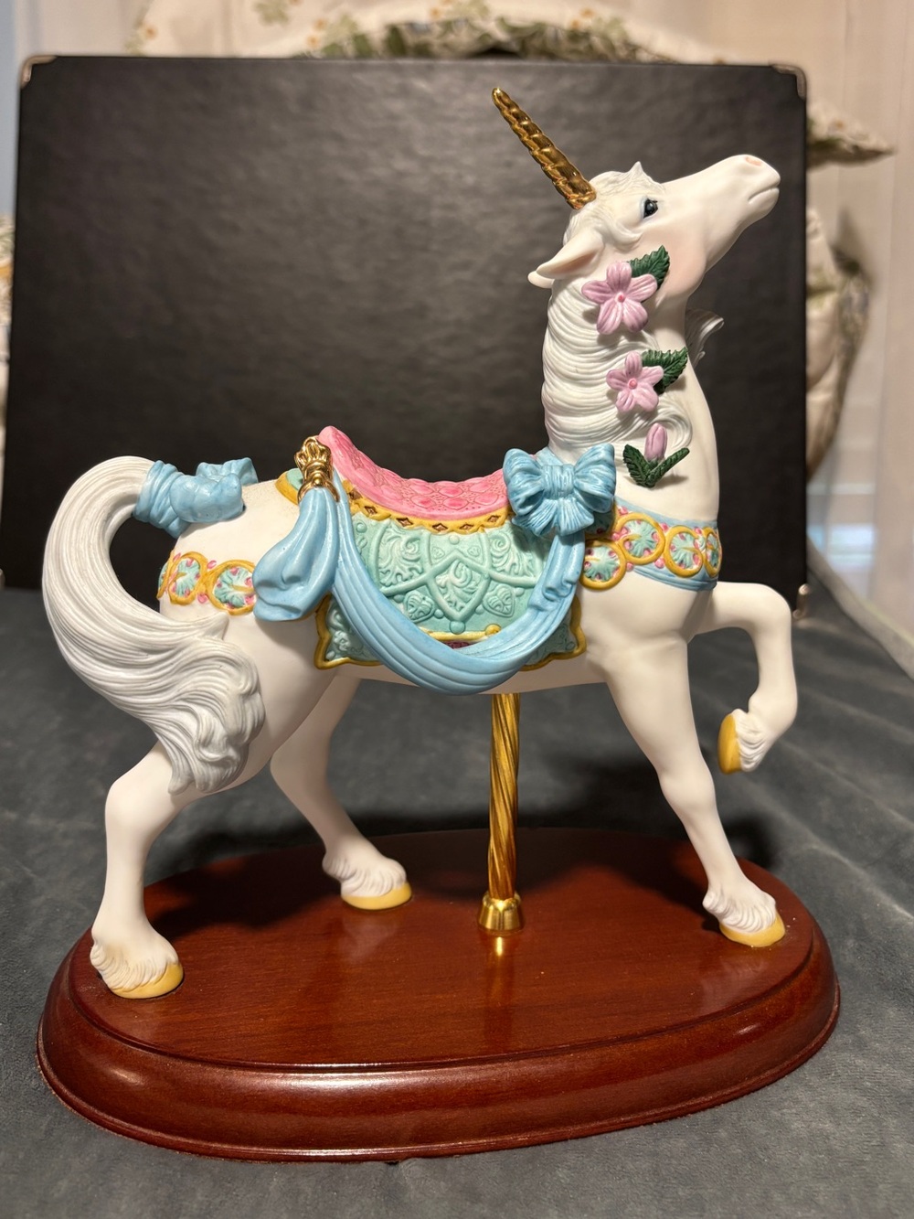 Lenox 1989 The Carousel Unicorn Porcelain Figurine on Wooden Stand